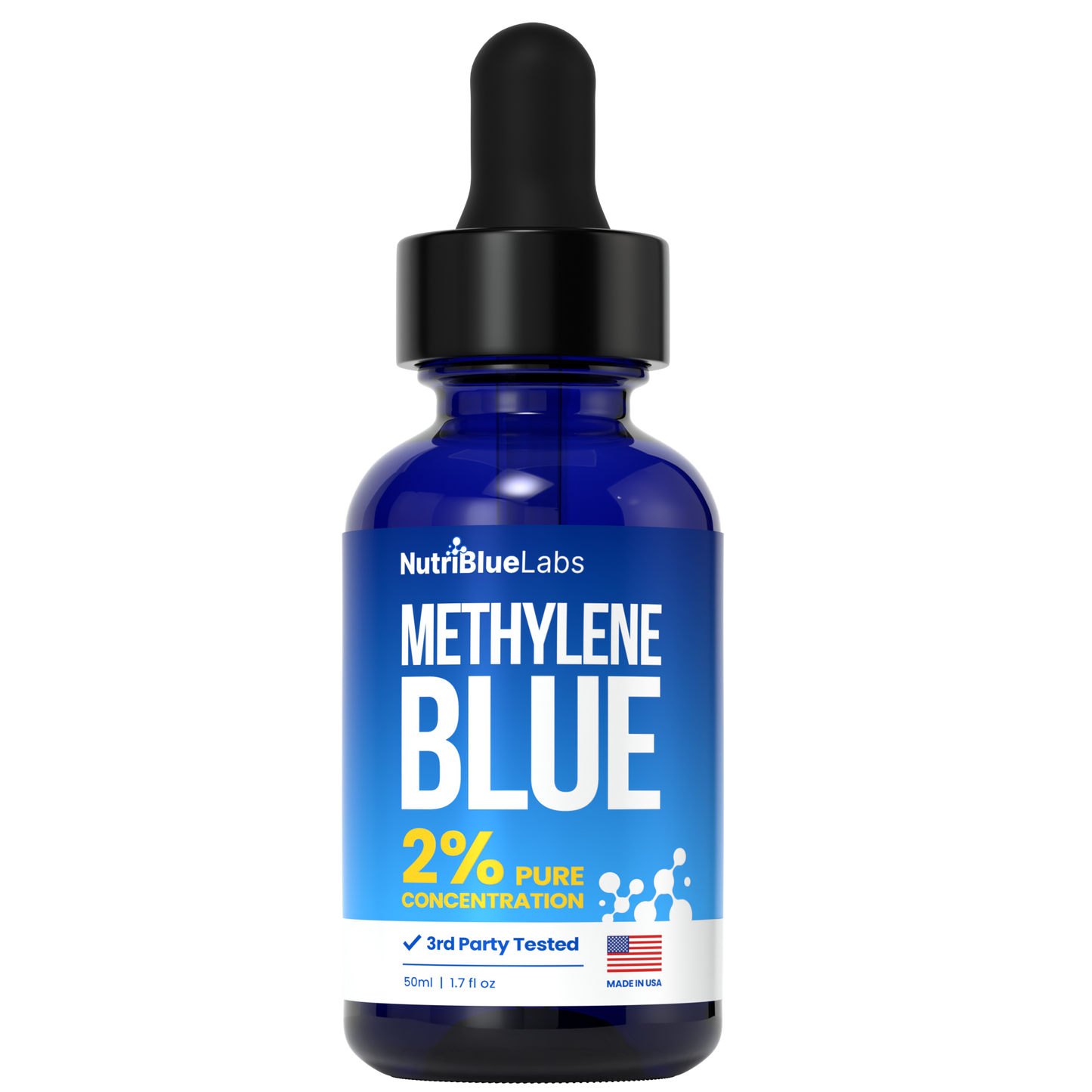 NutriBlue Labs Methylene Blue, 2% Pharmaceutical Grade, USP Methylene Blue Drops for Humans, Premium Methylene Blue Solution, Methylene Blue Supplement, 50ml (90 Servings)